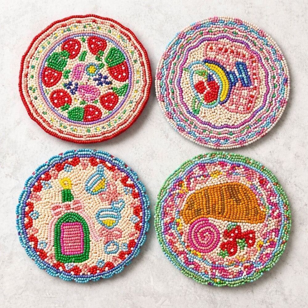 For Loveโ& Lemons Beaded Coasters Set of 4 NWT Handmade Treat Motif